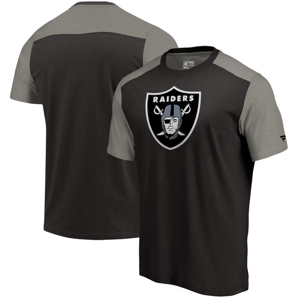 Oakland Raiders NFL Pro Line by Fanatics Branded Iconic Color Block T Shirt BlackHeathered Gray