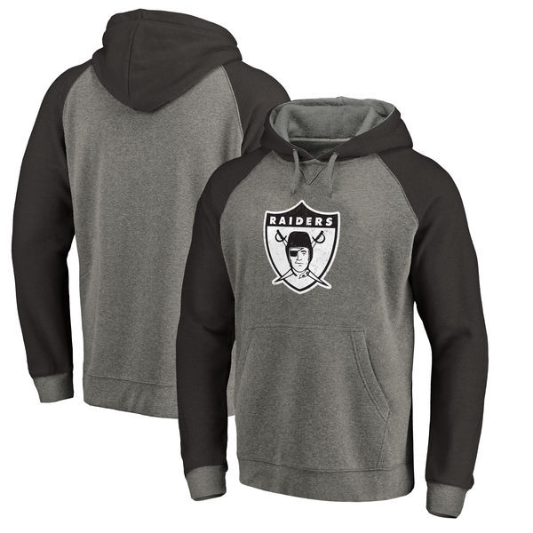 Oakland Raiders NFL Pro Line by Fanatics Branded Throwback Logo Tri Blend Raglan Pullover Hoodie Gray Black