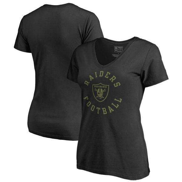 Oakland Raiders NFL Pro Line by Fanatics Branded Women's Camo Collection Liberty Plus Size V Neck T Shirt Black