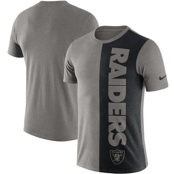 Oakland Raiders  Coin Flip Tri Blend T Shirt Heathered GrayBlack