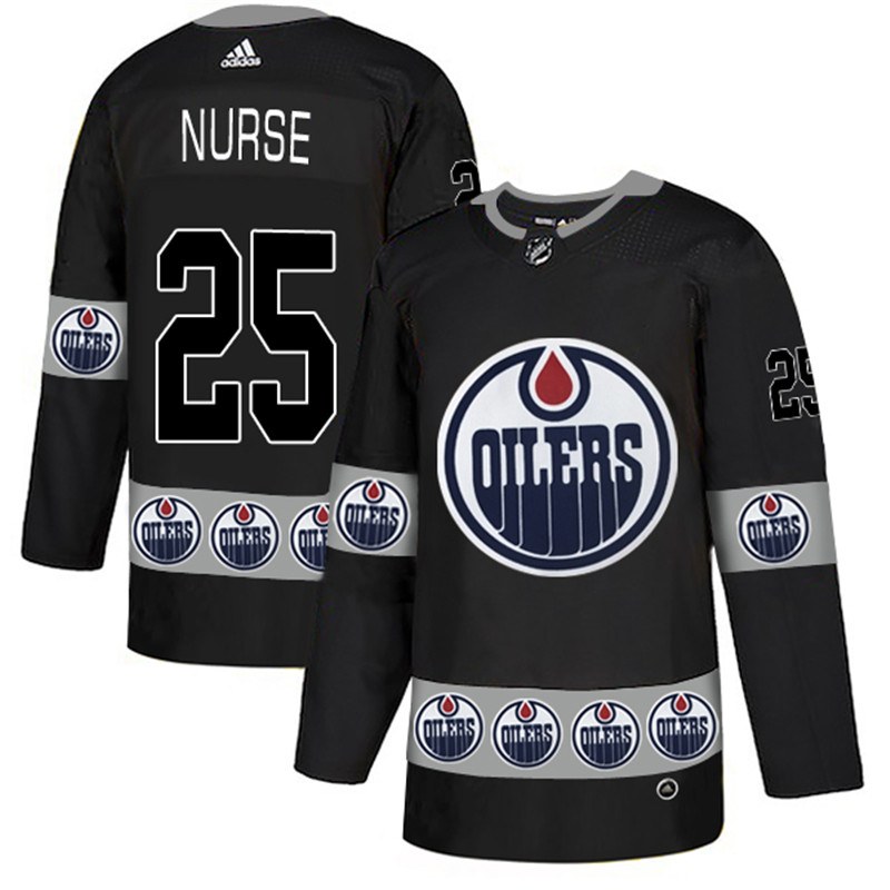 Oilers 25 Darnell Nurse Black Team Logos Fashion  Jersey