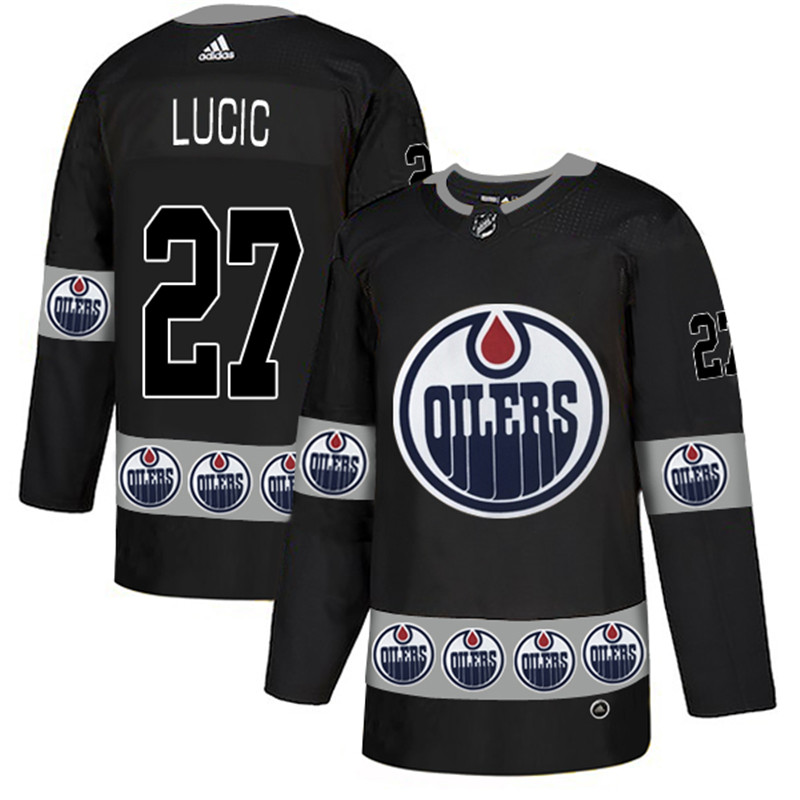 Oilers 27 Milan Lucic Black Team Logos Fashion  Jersey