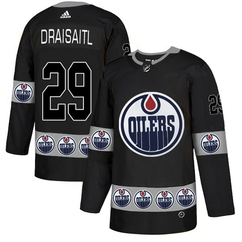 Oilers 29 Leon Draisaitl Black Team Logos Fashion  Jersey