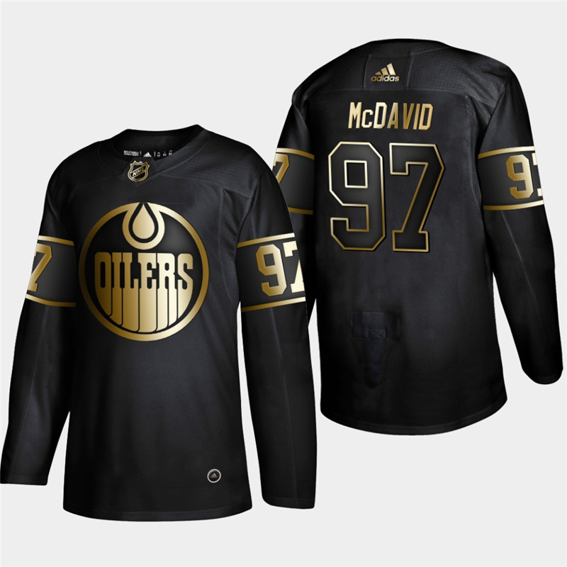 Oilers 97 Connor McDavid Black Gold Adidas Jersey