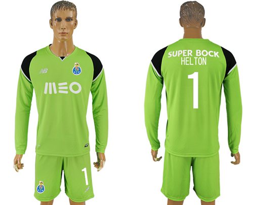 Oporto 1 Helton Green Goalkeeper Long Sleeves Soccer Club Jersey