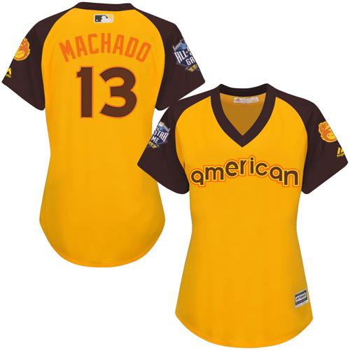 Orioles 13 Manny Machado Gold 2016 All Star American League Women Stitched MLB Jersey