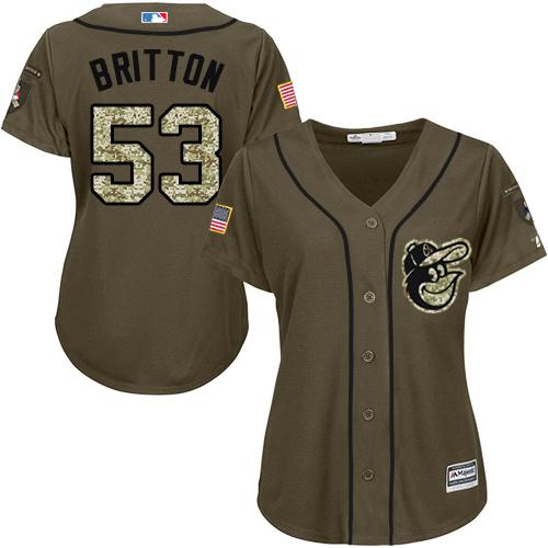 Orioles 53 Zach Britton Green Salute to Service Women Stitched MLB Jersey