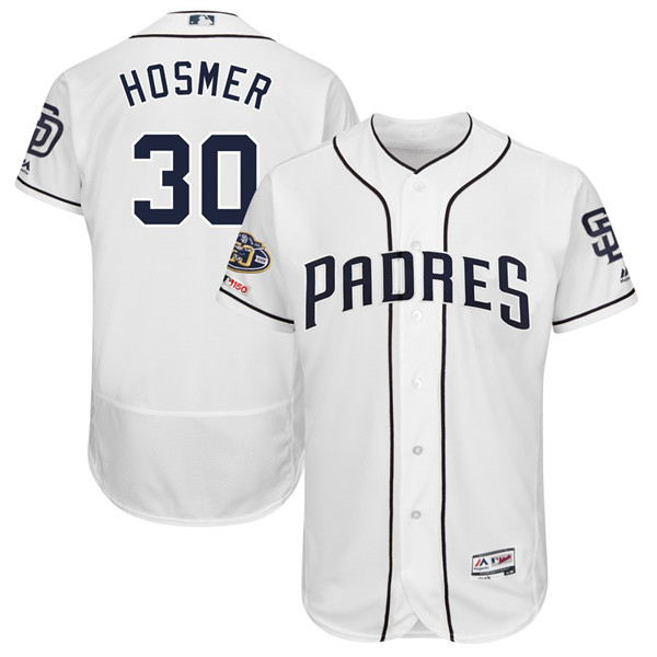 Padres 30 Eric Hosmer White 50th Anniversary and 150th Patch FlexBase Jersey