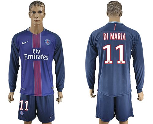 Paris Saint Germain 11 Di Maria Home Long Sleeves Soccer Club Jersey