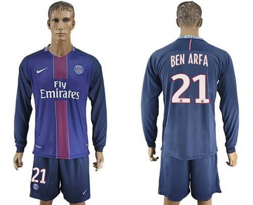 Paris Saint Germain 21 Ben Arfa Home Long Sleeves Soccer Club Jersey