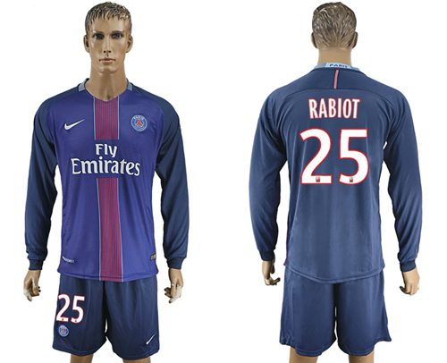 Paris Saint Germain 25 Rabiot Home Long Sleeves Soccer Club Jersey