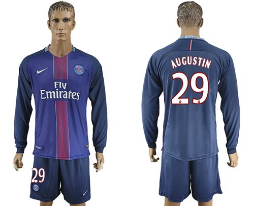 Paris Saint Germain 29 Augustin Home Long Sleeves Soccer Club Jersey