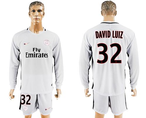 Paris Saint Germain 32 David Luiz Sec Away Long Sleeves Soccer Club Jersey