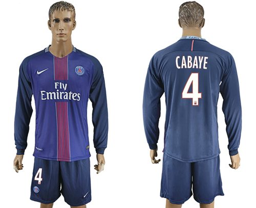 Paris Saint Germain 4 Cabaye Home Long Sleeves Soccer Club Jersey
