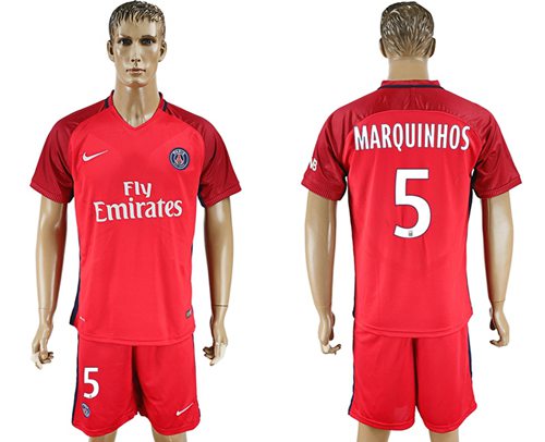 Paris Saint Germain 5 Marquinhos Red Soccer Club Jersey