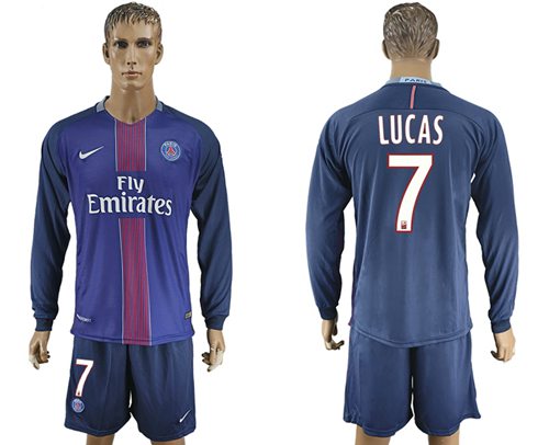 Paris Saint Germain 7 Lucas Home Long Sleeves Soccer Club Jersey