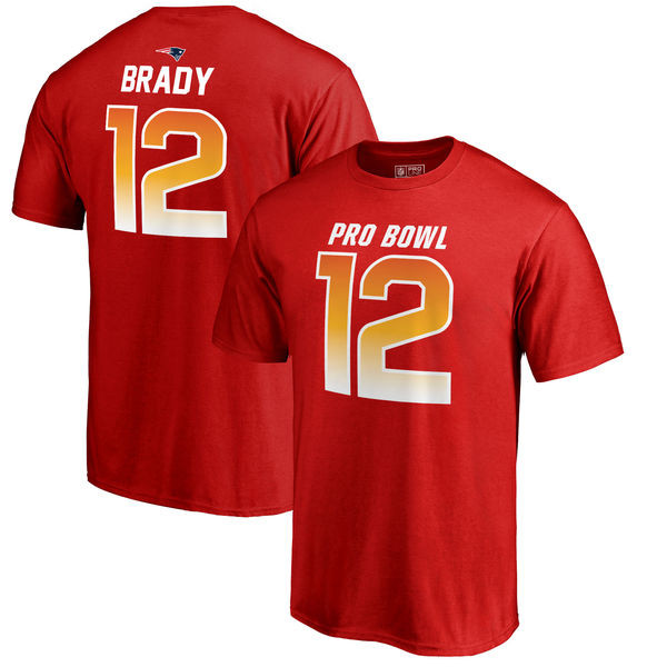 Patriots 12 Tom Brady AFC NFL Pro Line by Fanatics Branded 2018 Pro Bowl Name & Number T Shirt Red
