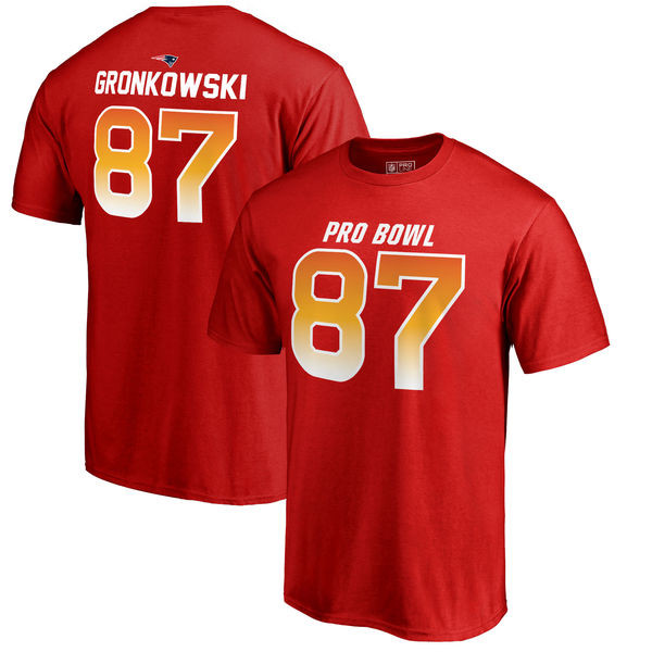 Patriots 87 Rob Gronkowski AFC NFL Pro Line by Fanatics Branded 2018 Pro Bowl Name & Number T Shirt Red