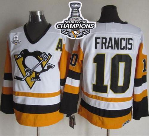 Penguins 10 Ron Francis White Black CCM Throwback 2016 Stanley Cup Champions Stitched NHL Jersey