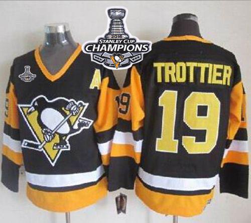 Penguins 19 Bryan Trottier Black CCM Throwback 2016 Stanley Cup Champions Stitched NHL Jersey
