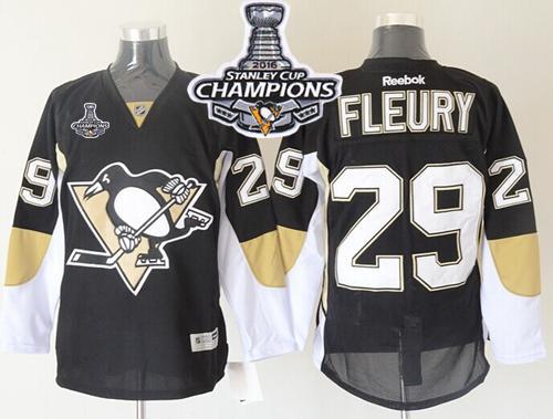 Penguins 29 Andre Fleury Black 2016 Stanley Cup Champions Stitched NHL Jersey