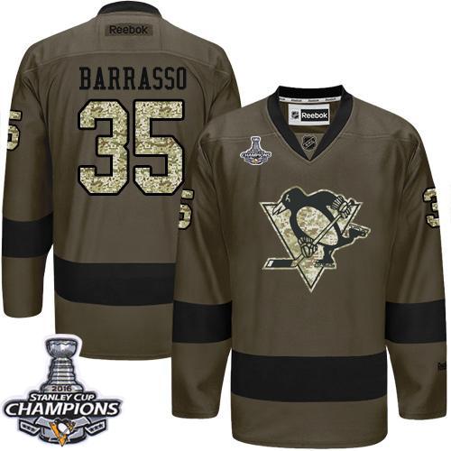 Penguins 35 Tom Barrasso Green Salute to Service 2016 Stanley Cup Champions Stitched NHL Jersey