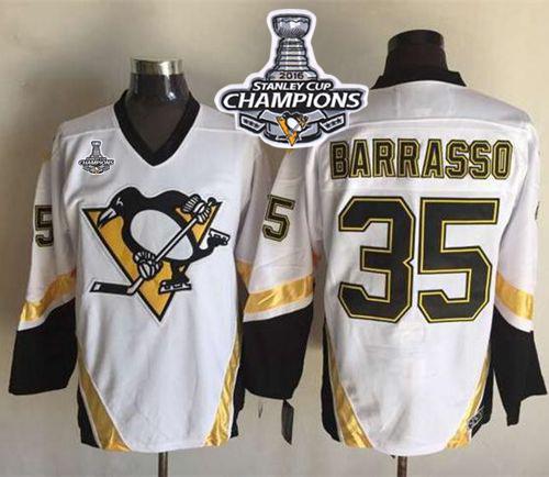 Penguins 35 Tom Barrasso White CCM Throwback 2016 Stanley Cup Champions Stitched NHL Jersey