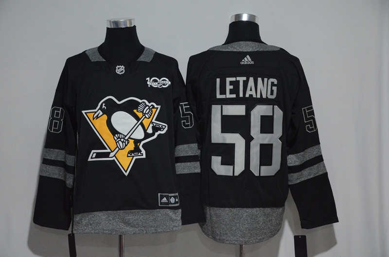 Penguins 58 Kris Letang Black 100th Anniversary  Jersey