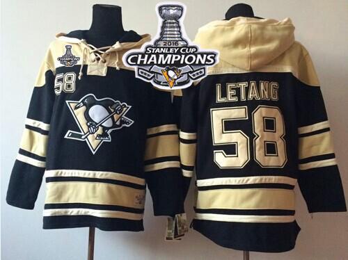 Penguins 58 Kris Letang Black Sawyer Hooded Sweatshirt 2016 Stanley Cup Champions Stitched NHL Jersey