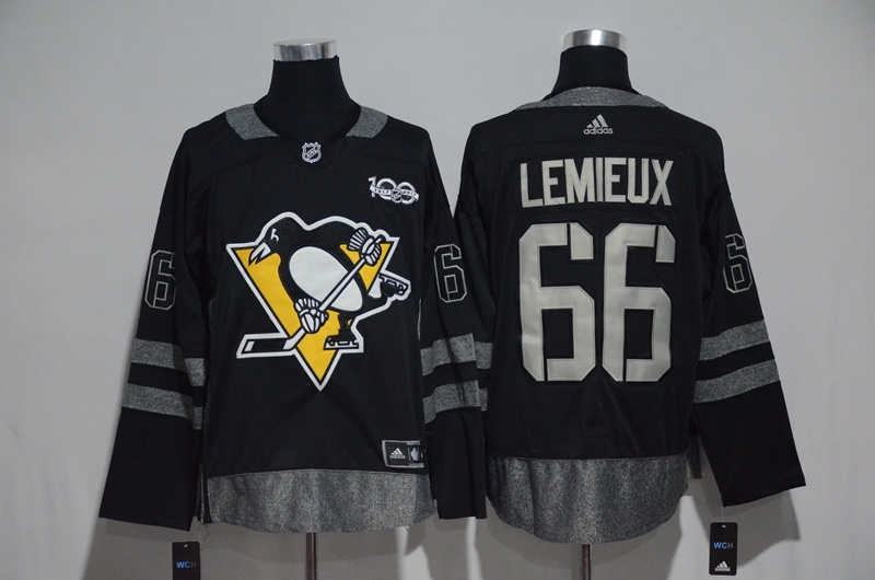 Penguins 66 Mario Lemieux Black 100th Anniversary Season Jersey