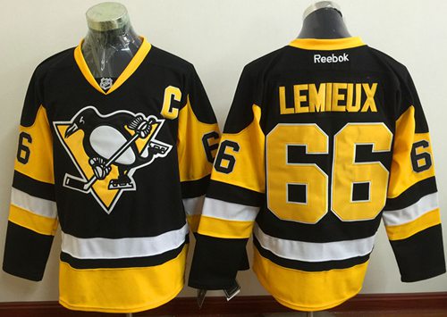 Penguins 66 Mario Lemieux Black Alternate Stitched NHL Jersey