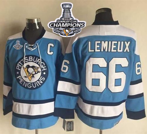 Penguins 66 Mario Lemieux Blue Alternate CCM Throwback 2016 Stanley Cup Champions Stitched NHL Jersey