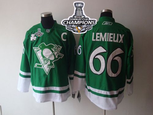 Penguins 66 Mario Lemieux Green St Patty's Day 2016 Stanley Cup Champions Stitched NHL Jersey