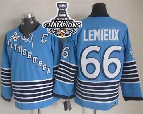 Penguins 66 Mario Lemieux Light Blue CCM Throwback 2016 Stanley Cup Champions Stitched NHL Jersey