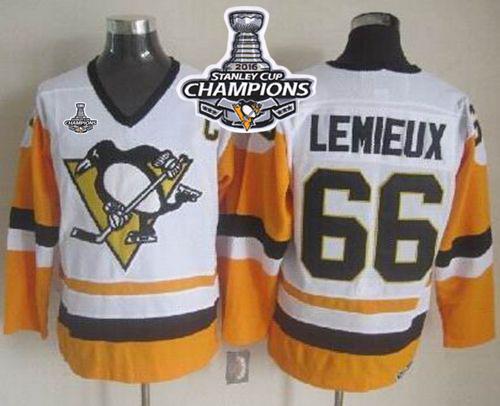Penguins 66 Mario Lemieux White Black CCM Throwback 2016 Stanley Cup Champions Stitched NHL Jersey
