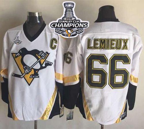 Penguins 66 Mario Lemieux White CCM Throwback 2016 Stanley Cup Champions Stitched NHL Jersey