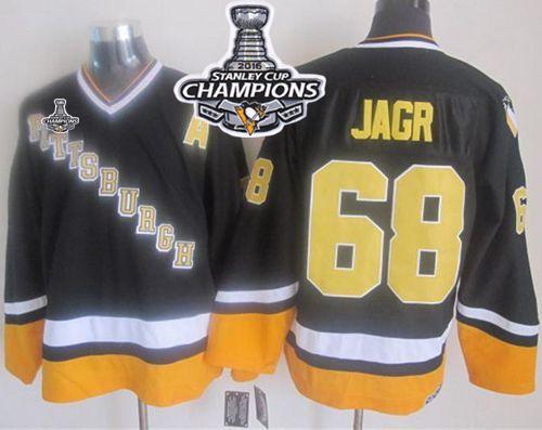 Penguins 68 Jaromir Jagr Black Yellow CCM Throwback 2016 Stanley Cup Champions Stitched NHL Jersey