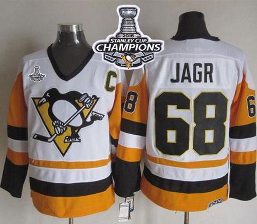 Penguins 68 Jaromir Jagr White Black CCM Throwback 2016 Stanley Cup Champions Stitched NHL Jersey