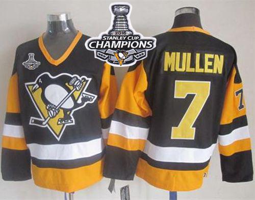 Penguins 7 Joe Mullen Black CCM Throwback 2016 Stanley Cup Champions Stitched NHL Jersey