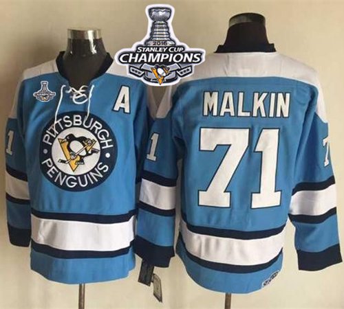 Penguins 71 Evgeni Malkin Blue Alternate CCM Throwback 2016 Stanley Cup Champions Stitched NHL Jersey