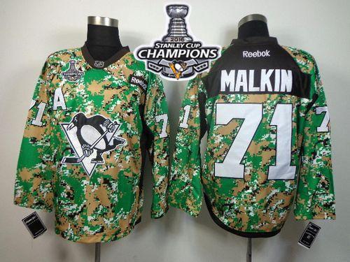 Penguins 71 Evgeni Malkin Camo Veterans Day Practice 2016 Stanley Cup Champions Stitched NHL Jersey
