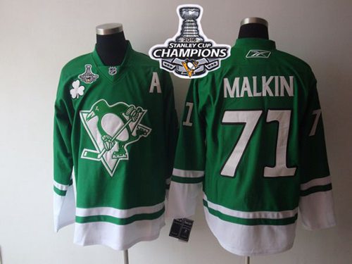 Penguins 71 Evgeni Malkin Green St Patty's Day 2016 Stanley Cup Champions Stitched NHL Jersey