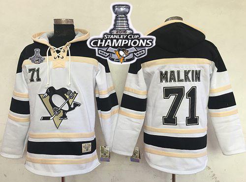 Penguins 71 Evgeni Malkin White Sawyer Hooded Sweatshirt 2016 Stanley Cup Champions Stitched NHL Jersey