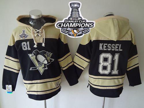 Penguins 81 Phil Kessel Black Sawyer Hooded Sweatshirt 2016 Stanley Cup Champions Stitched NHL Jersey