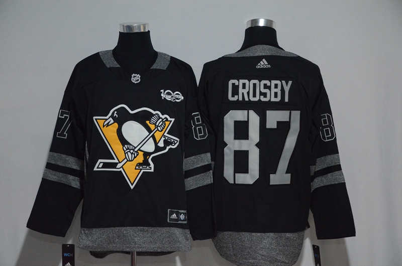 Penguins 87 Sidney Crosby Black 100th Anniversary  Jersey