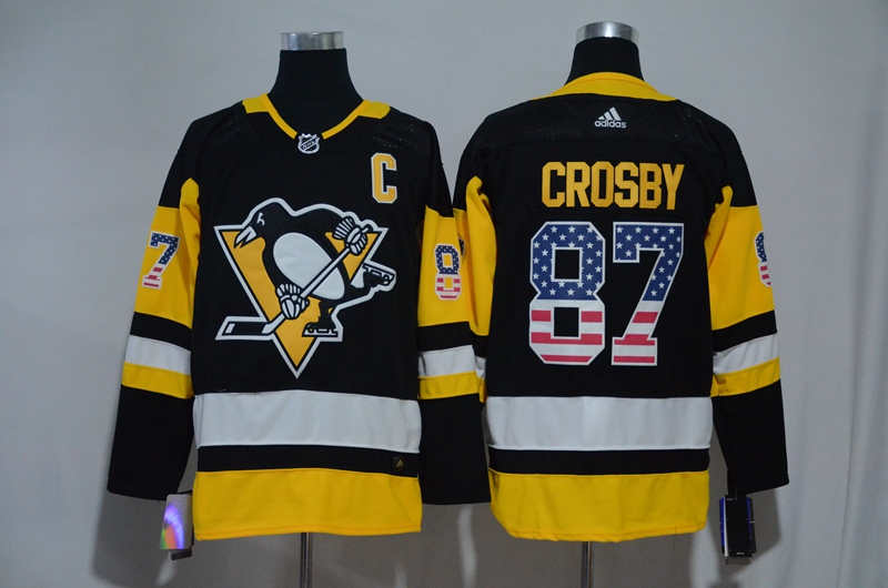 Penguins 87 Sidney Crosby Black USA Flag  Jersey