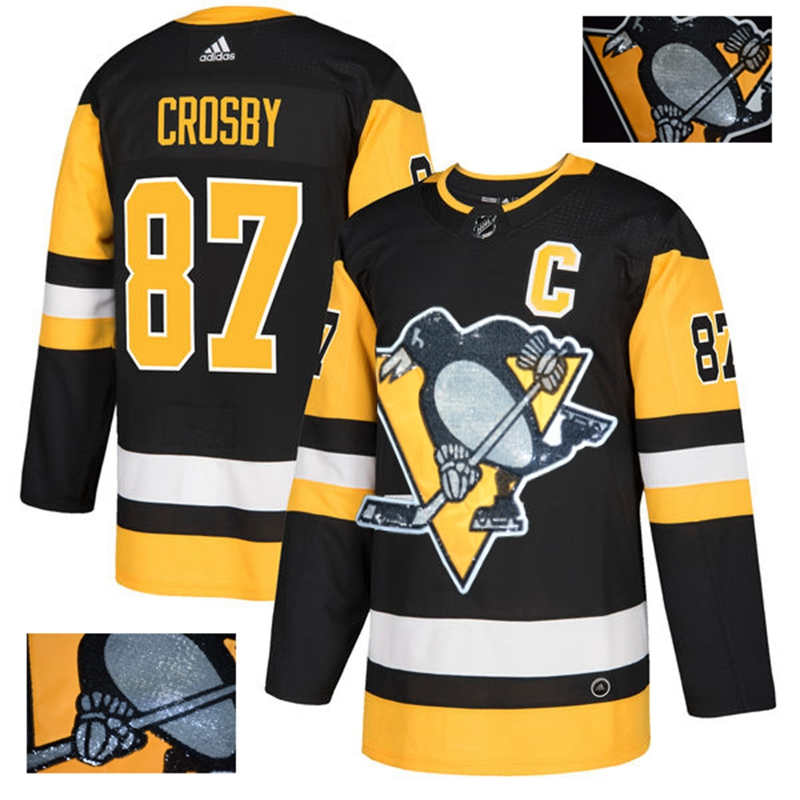 Penguins 87 Sidney Crosby Black With Special Glittery Logo  Jersey