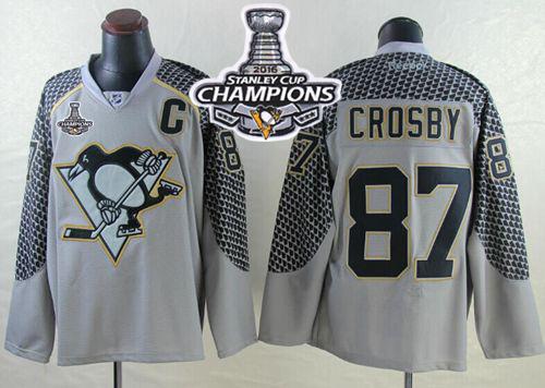 Penguins 87 Sidney Crosby Charcoal Cross Check Fashion 2016 Stanley Cup Champions Stitched NHL Jersey