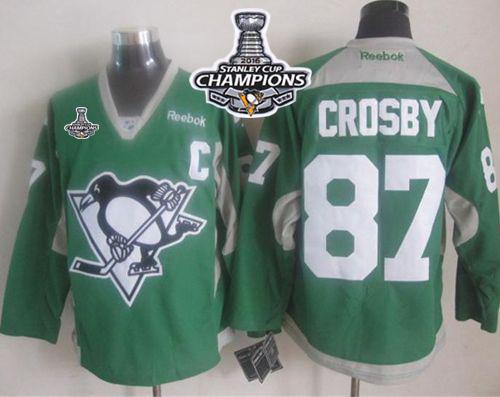 Penguins 87 Sidney Crosby Green Practice 2016 Stanley Cup Champions Stitched NHL Jersey