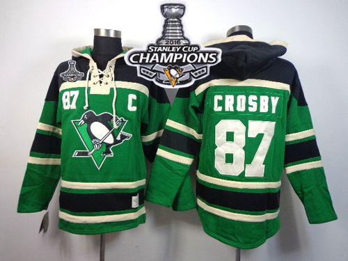 Penguins 87 Sidney Crosby Green St Patrick's Day McNary Lace Hoodie 2016 Stanley Cup Champions Stitched NHL Jersey